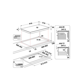 Whirlpool Table de cuisson WEX9024DCFF2 Noir Induction vitroceramic Technical drawing