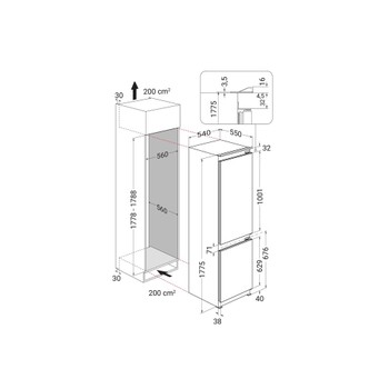 Whirlpool Réfrigérateur combiné Encastrable WHK2 5294 B6E1 Zinc Metal 2 portes Technical drawing