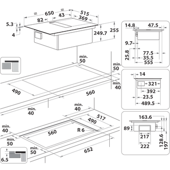 Whirlpool Venting cooktop WVH 1065B Černá Technical drawing