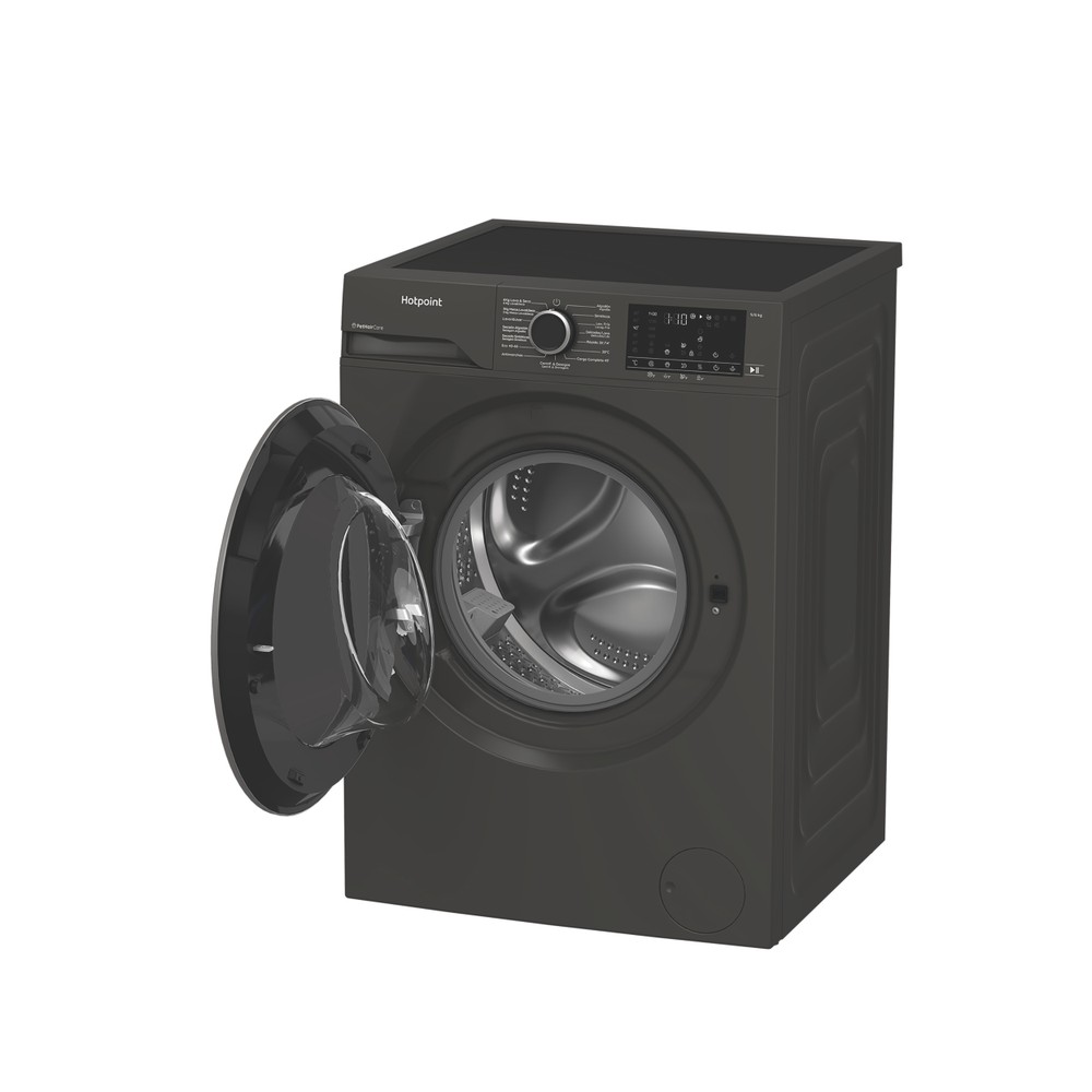 Hotpoint Lavadora secadora Libre instalación HBD 9680G SPT Manhattan Grey Cargador frontal Perspective open