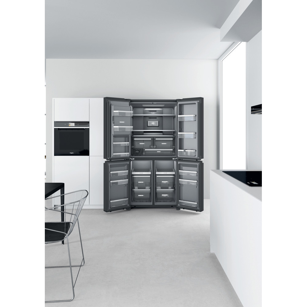 Whirlpool Side-by-Side Szabadonálló WQ9I FO1BX Black Steel Lifestyle frontal open