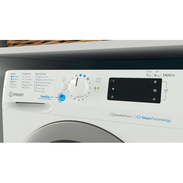 Indesit Pračka se sušičkou Volně stojící BDE 76435 WSV EE Bílá Předem plněná Control panel