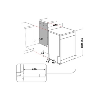 Whirlpool Máquina de lavar loiça Livre Instalação W7F HS51 Livre Instalação B Technical drawing
