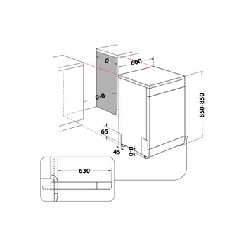 Whirlpool Mosogatógép Szabadonálló W7F HS51 Szabadonálló B Technical drawing