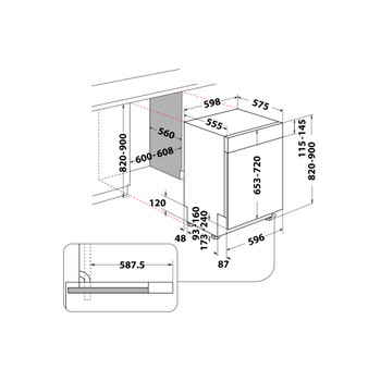 Whirlpool Umývačka riadu Vstavané WBO 3T333 P 6.5 X Half-integrated D Technical drawing