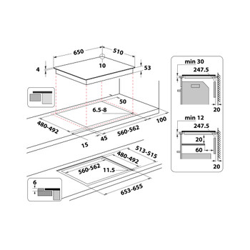 Whirlpool Table de cuisson SMP 658C/NE/IXL Noir Induction vitroceramic Technical drawing