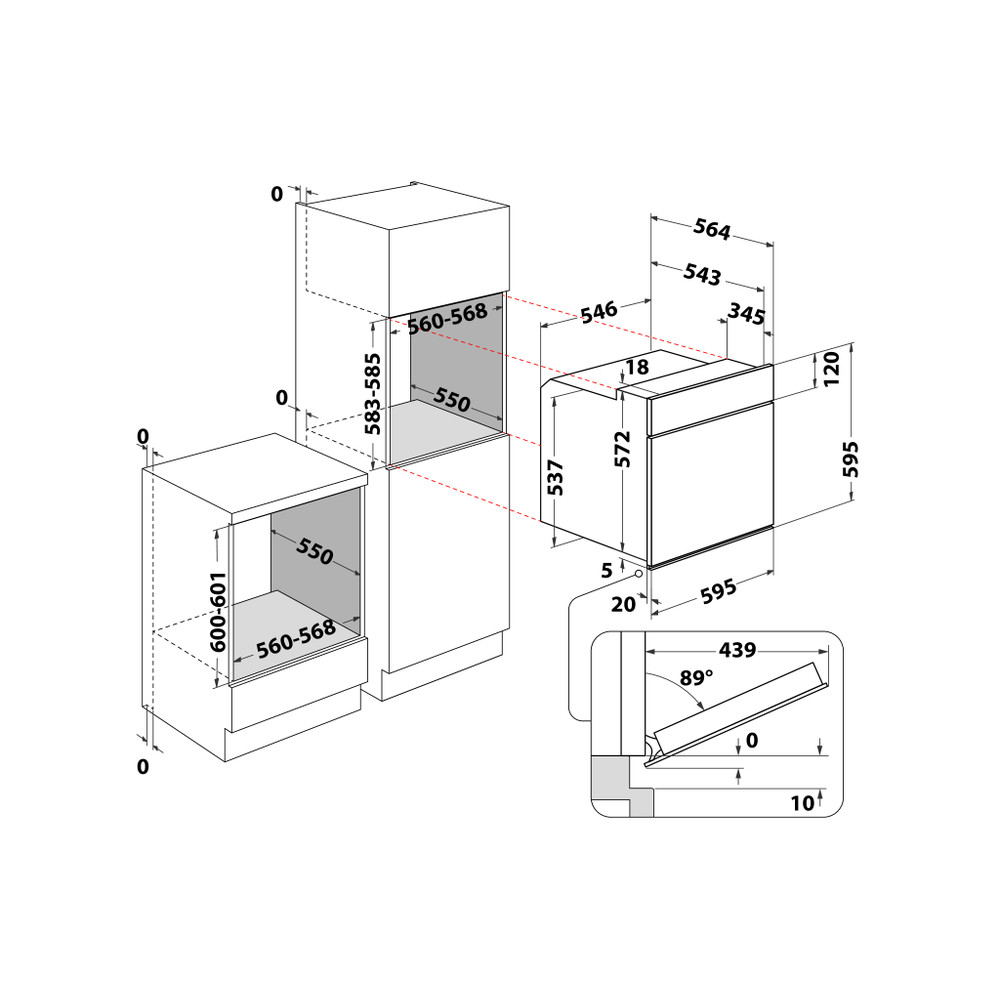 Whirlpool Horno Encastre AKZ 663/IX Eléctrico A + Technical drawing