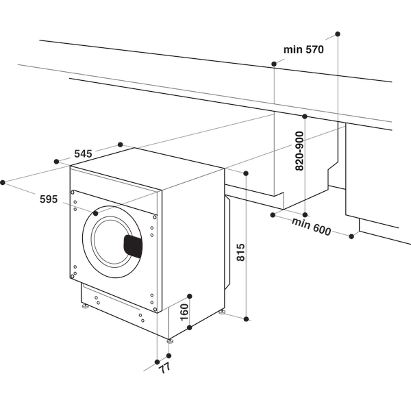 Indesit Washing machine Built-in BI WMIL 91485 UK White Front loader B Technical drawing