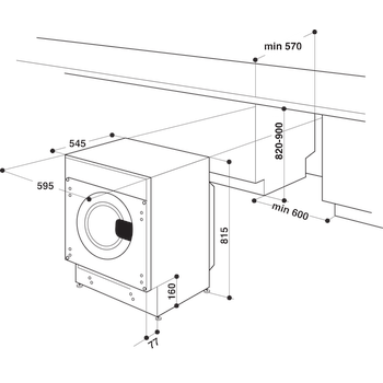 Whirlpool Mosó-szárító Beépíthető BI WDWG 961485 EU Fehér Elöltöltős Technical drawing