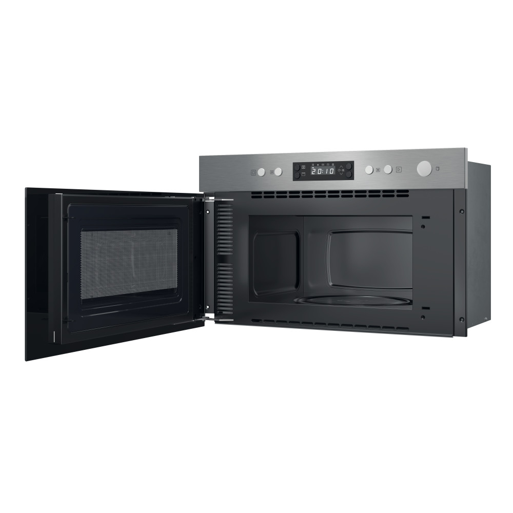 Hotpoint_Ariston Micro-ondas Encastre HAM K12C X Inox Eletrónico 22 MO + Função Grill 750 Perspective open