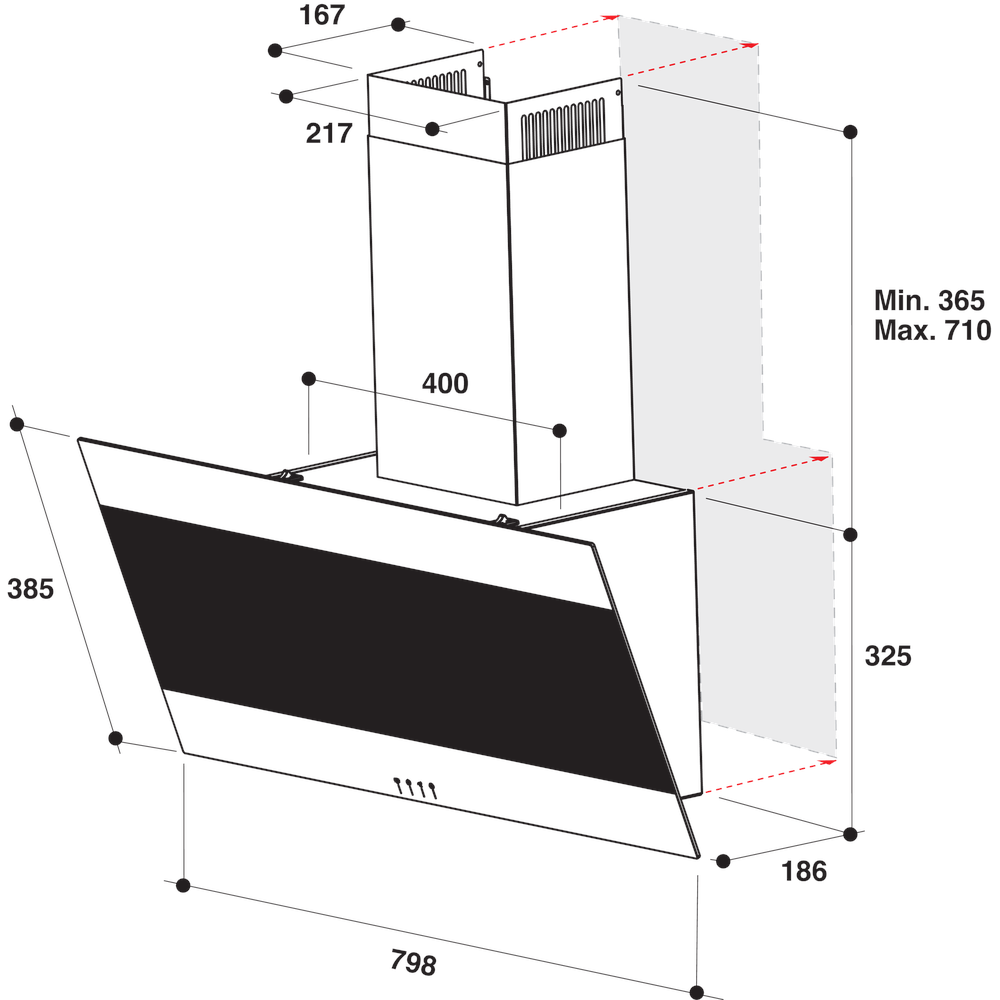 Indesit Hotte Encastrable IHVP 83F LM K Noir Mural Mécanique Technical drawing