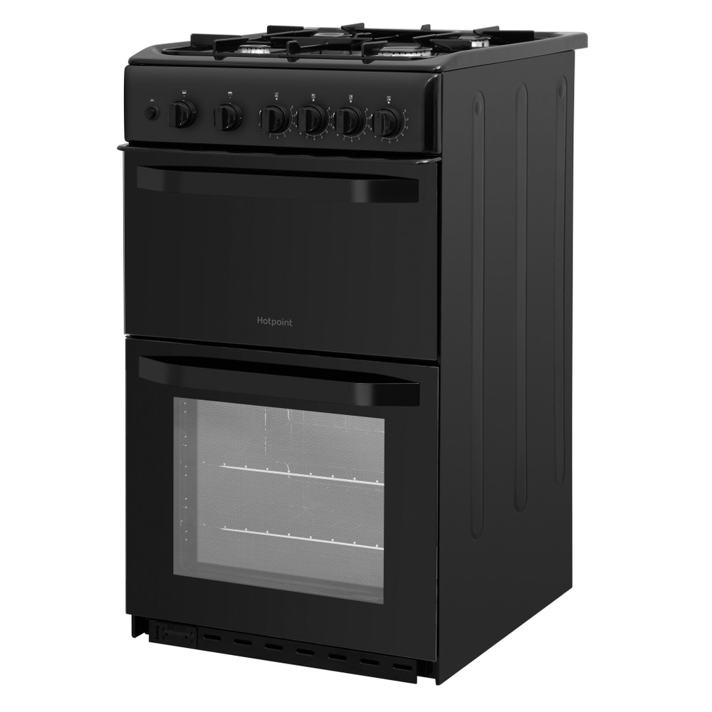 Hotpoint Double Cooker HD5G00KCB/UK Black A+ Enamelled Sheetmetal Perspective