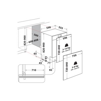 Whirlpool Vaatwasser Ingebouwd W7I HT40 TS Volledig geïntegreerd C Technical drawing