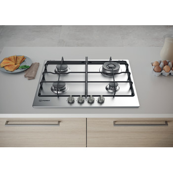 Indesit Placa THP 642 W/IX/I RU Inox Gás Lifestyle frontal top down