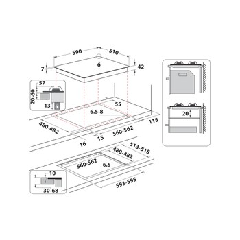 Whirlpool Encimera GOB 616/NB Negro Gas Technical drawing