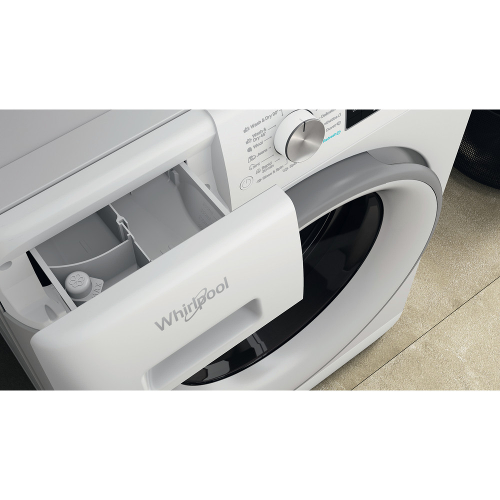 Whirlpool Práčka so sušičkou Voľne stojace FFWDD 1076258 SV EE Biela Spredu plnená Drawer