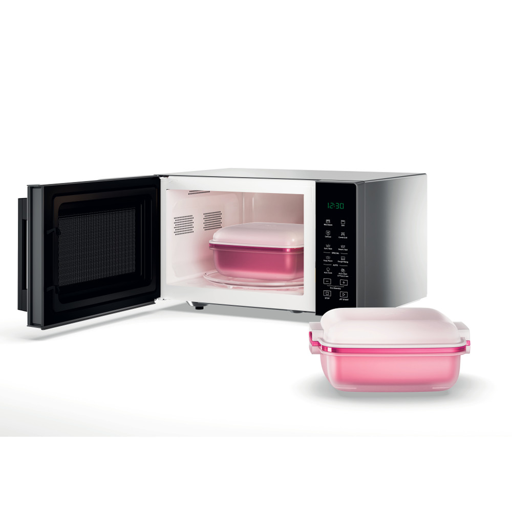 Whirlpool Micro-ondas Livre Instalação MWP 254 SB Preto Eletrónico 25 MO + Função Grill 900 Perspective open