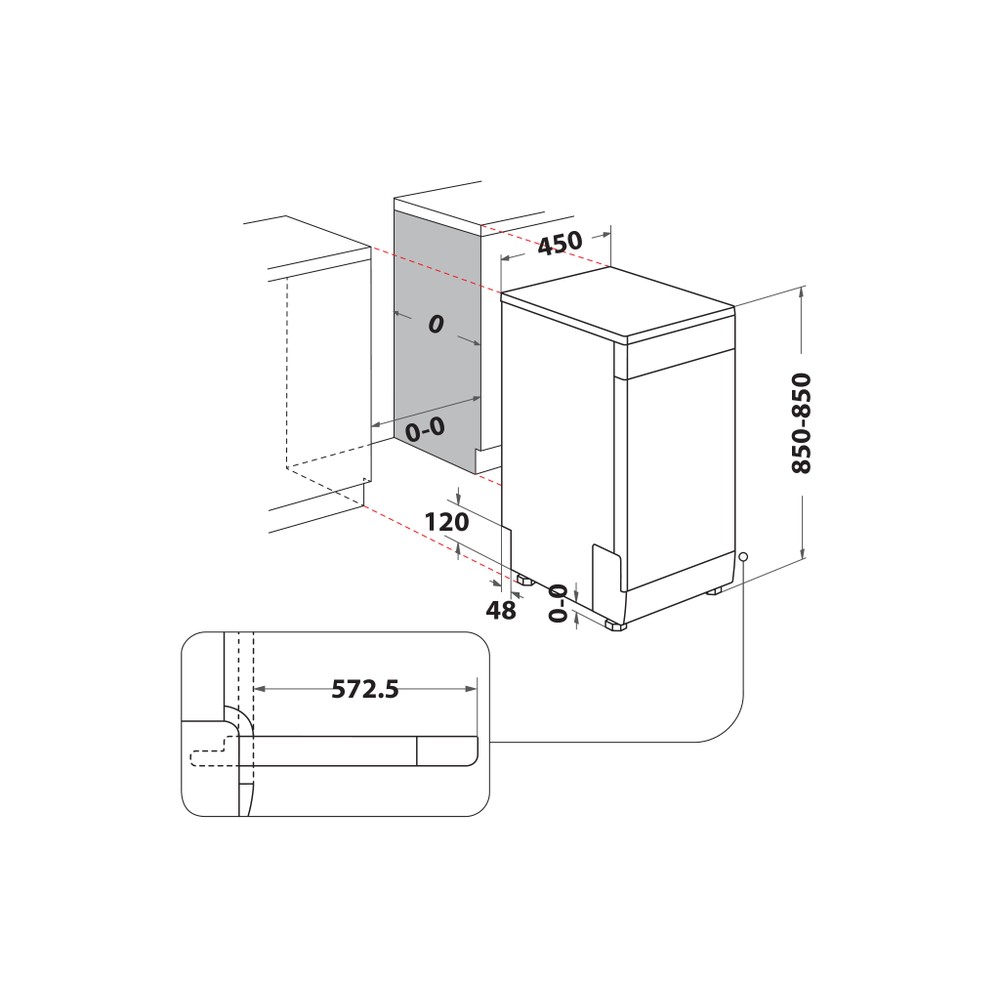 Whirlpool Umývačka riadu Voľne stojace WH4FD11CS7A0X Voľne stojace D Technical drawing