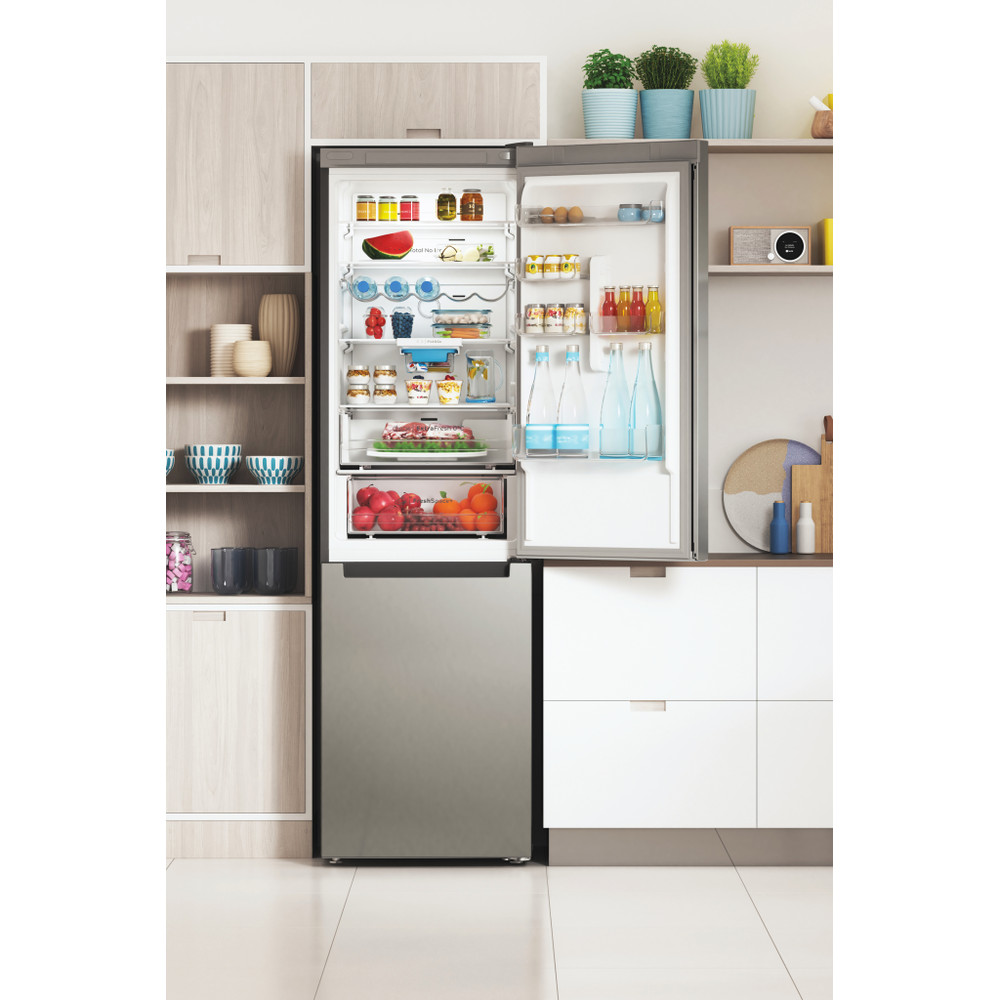 Indesit Hűtő/fagyasztó kombináció Szabadonálló INFC9 TO32X Inox 2 doors Lifestyle frontal open