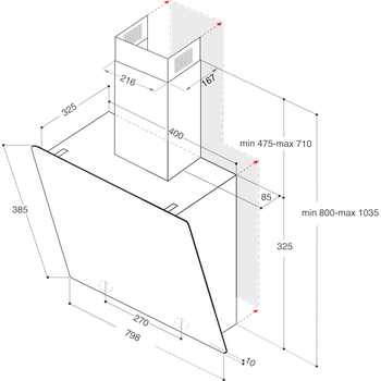 Whirlpool Hotă Încorporabil WHVP 82F LT K Negru Independent Electronic Technical drawing