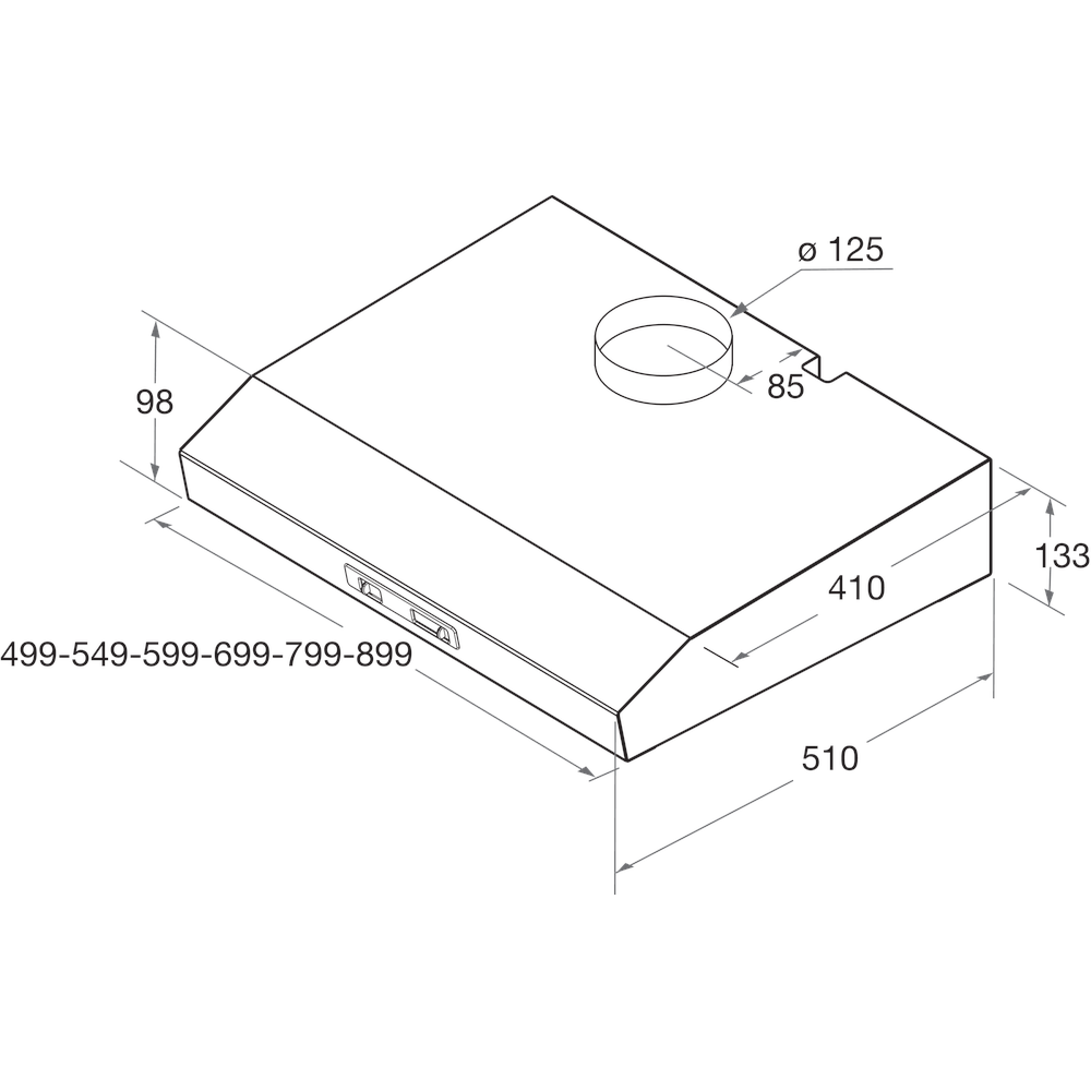 Bauknecht Cappa Apparechio incasso DC 5460 IN/1 Inox Montaggio a parete Meccanico Technical drawing