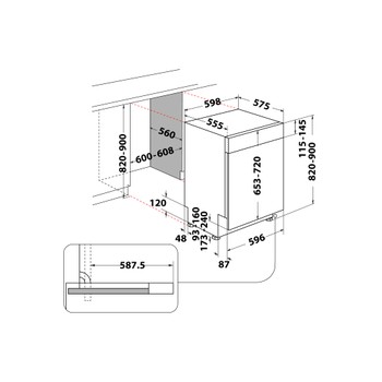 Whirlpool Mosogatógép Beépíthető WB 6020 P X Half-integrated E Technical drawing
