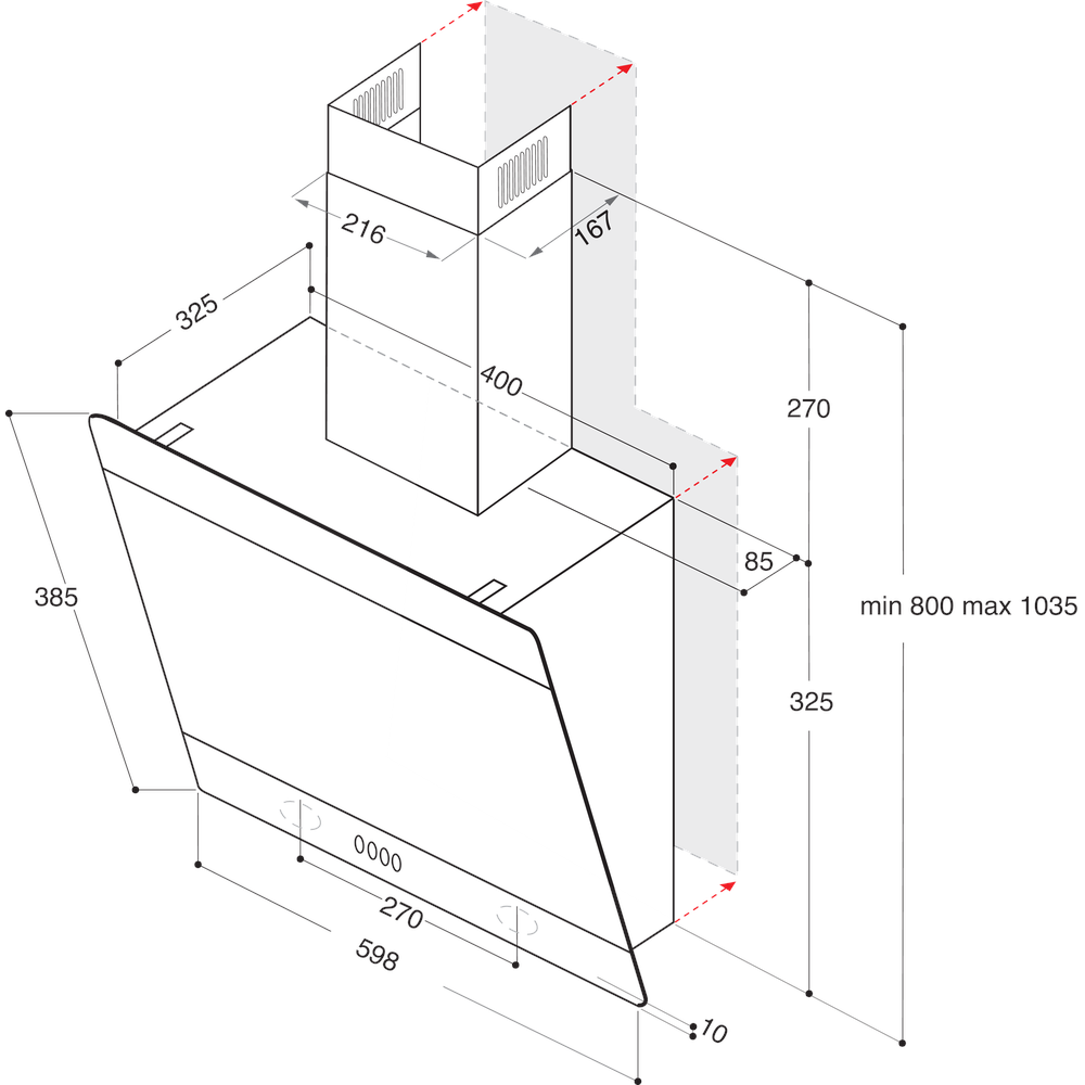 Whirlpool Hotă Încorporabil WHVP 62F LT SD Silver Independent Electronic Technical drawing