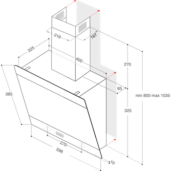Whirlpool Витяжка Вбудований (-а) WHVP 62F LT SD Сріблястий Соло Електронне Technical drawing
