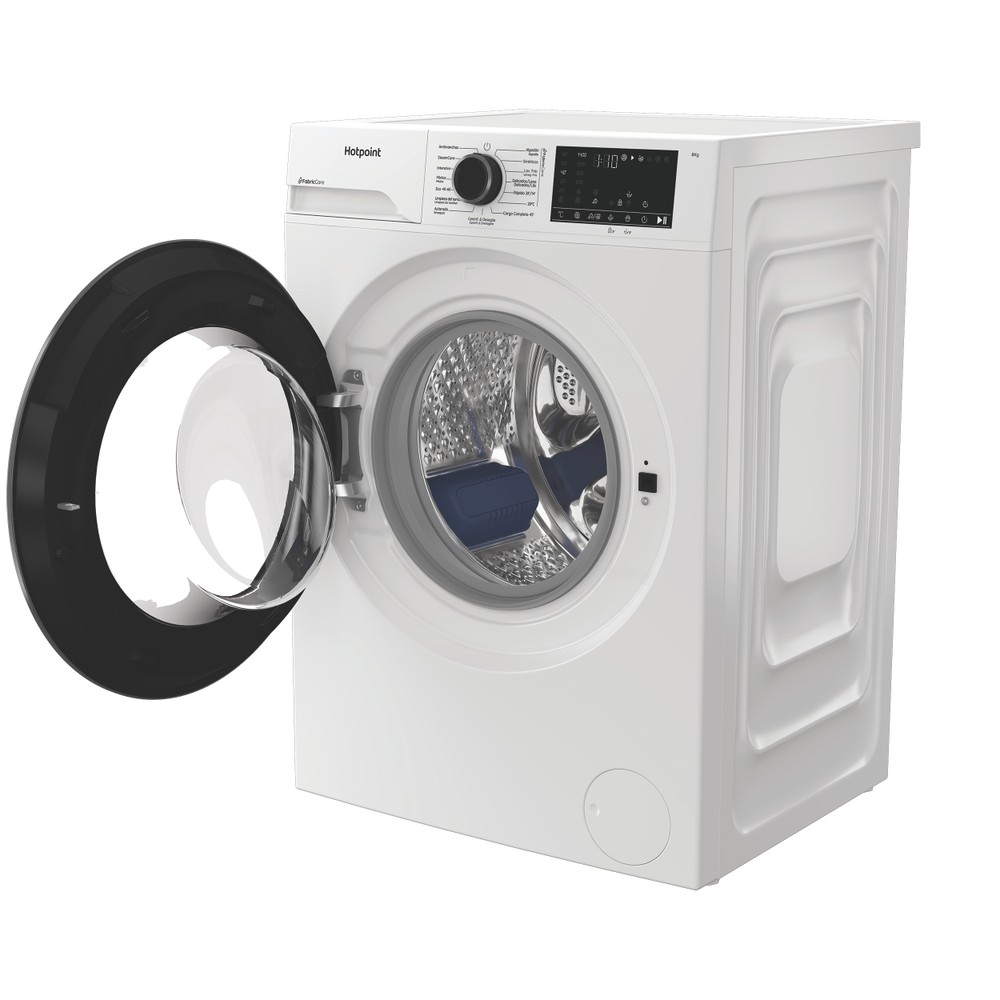 Hotpoint Lavadora Libre instalación HB 83 CARE SPT Blanco Cargador frontal A Perspective open