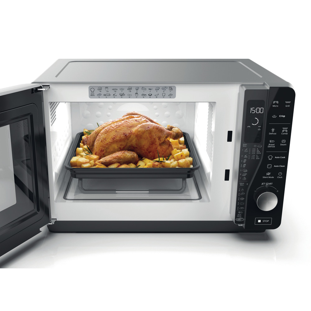 Whirlpool Microondas Libre instalación MWF 427 SL Plata Electrónico 25 MW + Función Grill 800 Lifestyle frontal open