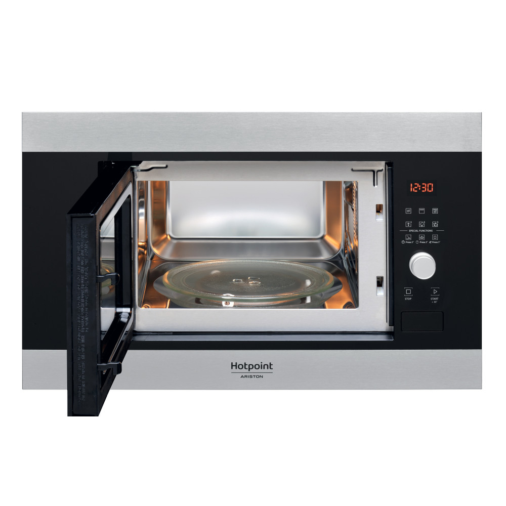 Hotpoint_Ariston Micro-ondas Encastre MF20G IX HA Inox Eletrónico 20 MO + Função Grill 800 Frontal open