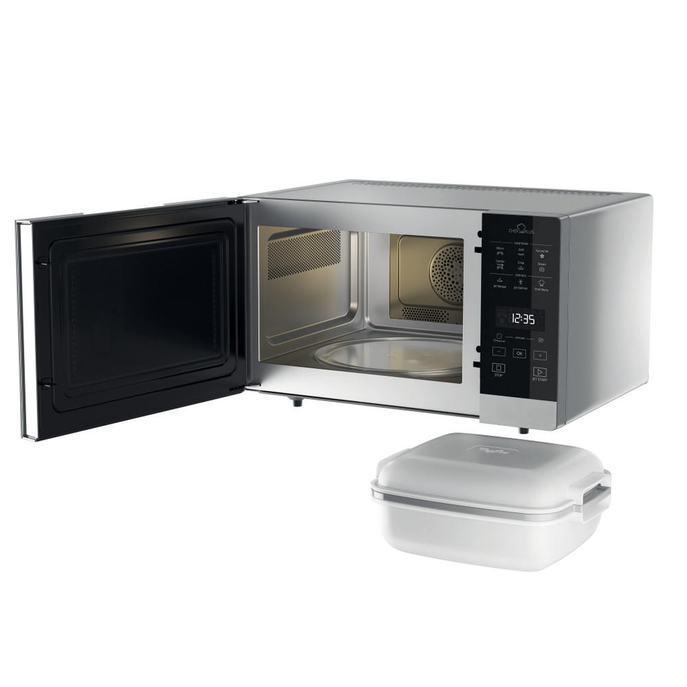 Bauknecht Mikrowelle Standgerät MW 49 SL CH Silber Elektronisch 25 Kombinationsbetrieb mit Mikrowelle 800 Perspective open