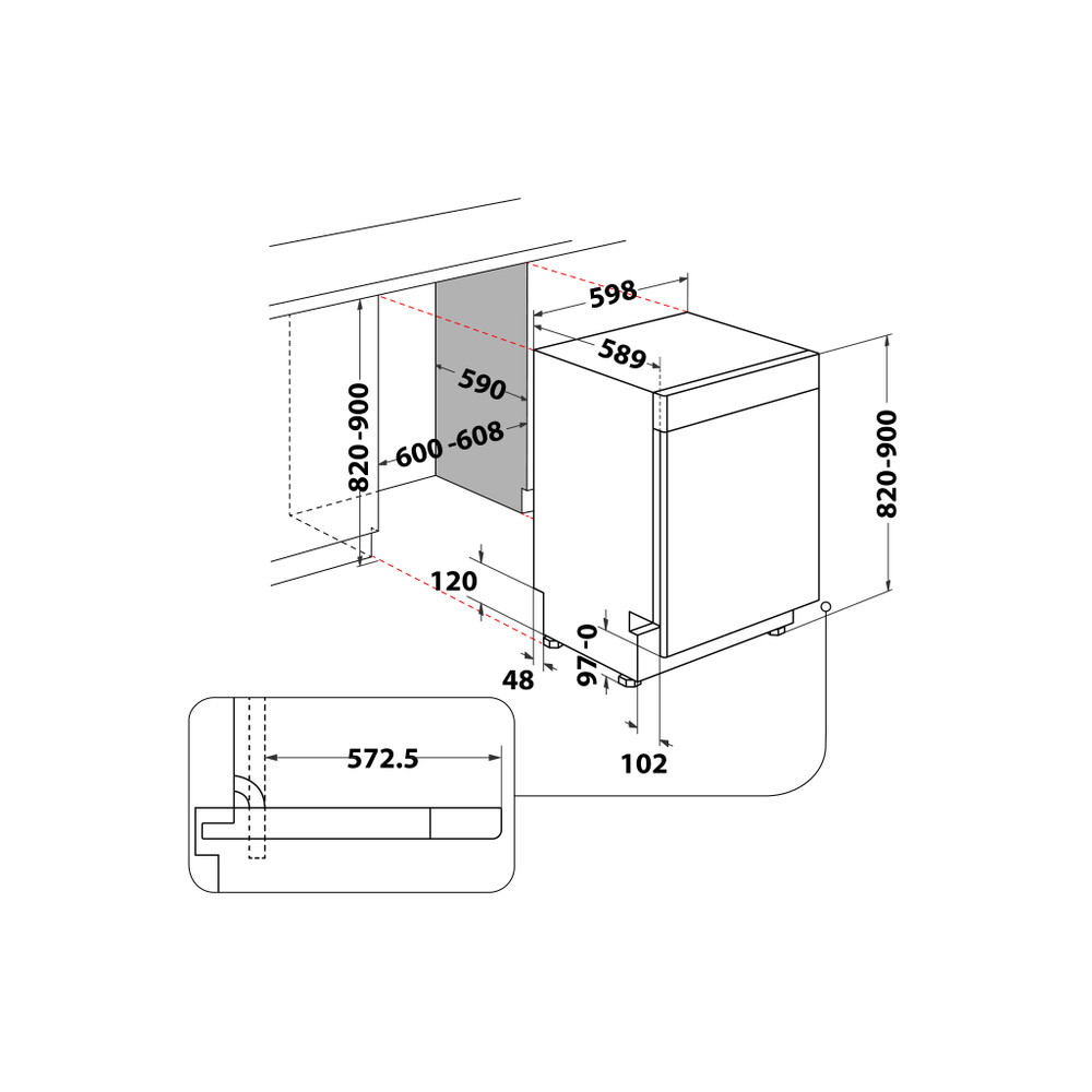 Whirlpool Diskmaskin Inbyggda WUO 3T333 PF Underbyggd D Technical drawing