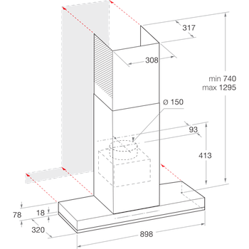 Whirlpool Hotă Încorporabil WHSS 90F L T C K Negru Wall-mounted Electronic Technical drawing