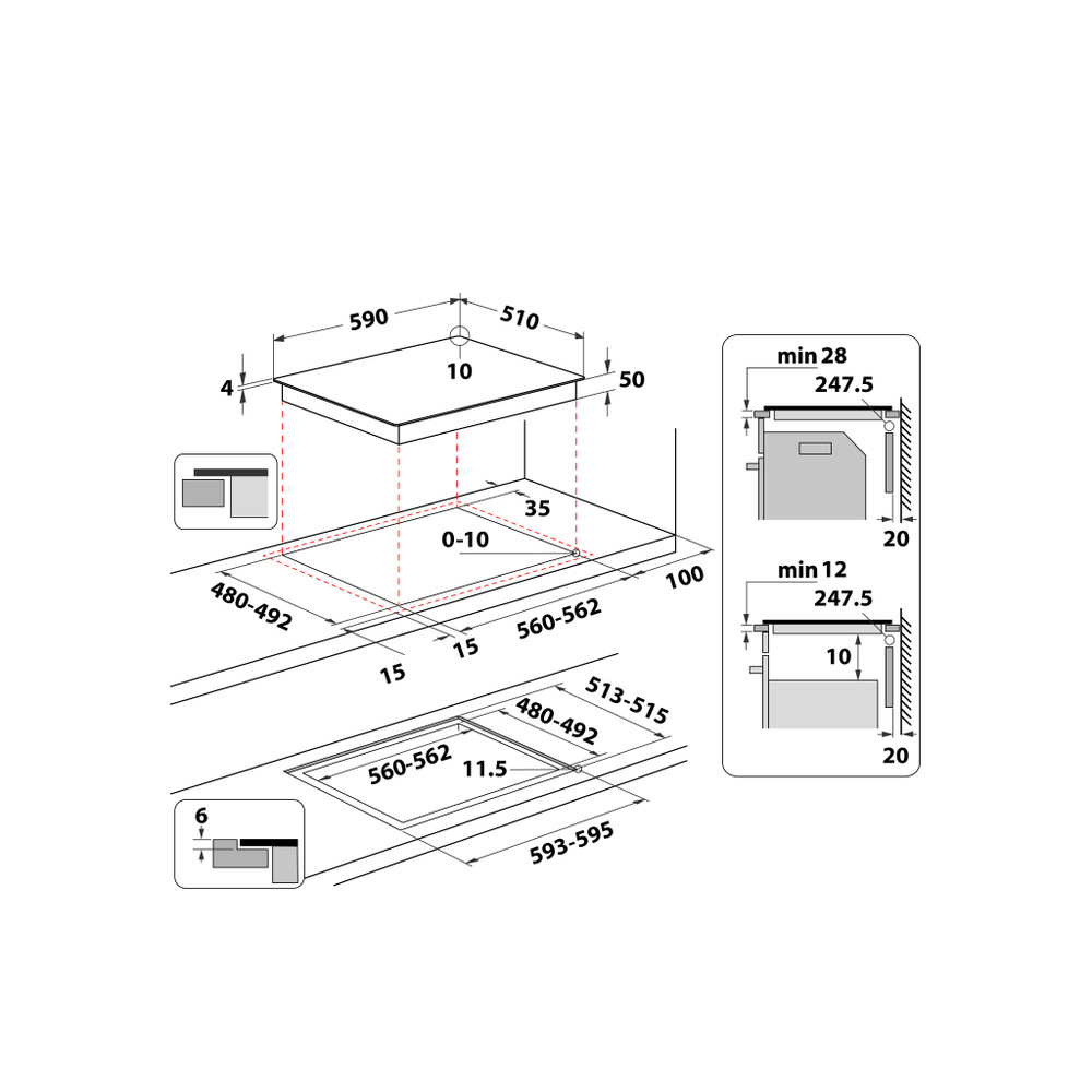 Whirlpool Варильна поверхня WTX6019DCF Чорний Induction vitroceramic Technical drawing