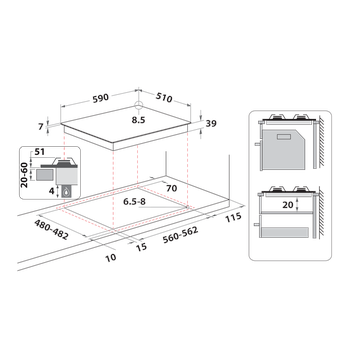 Whirlpool Kookplaat GMA 6422/IX NL Rvs Gas Technical drawing