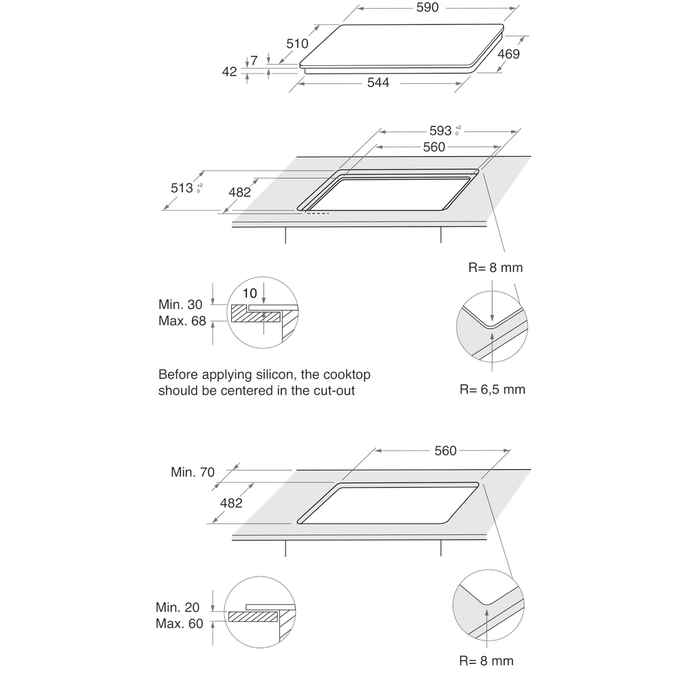 Whirlpool Kookplaat GOB 616/NB NL Zwart Gas Technical drawing