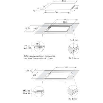 Whirlpool Kookplaat GOB 616/NB NL Zwart Gas Technical drawing