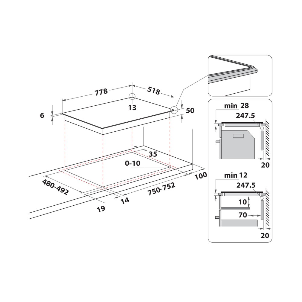 Bauknecht Kookplaat BS 2677C CPAL Zwart Induction vitroceramic Technical drawing