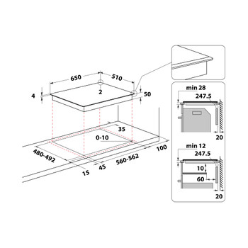 Whirlpool Table de cuisson WL B3965 BF/IXL Noir Induction vitroceramic Technical drawing