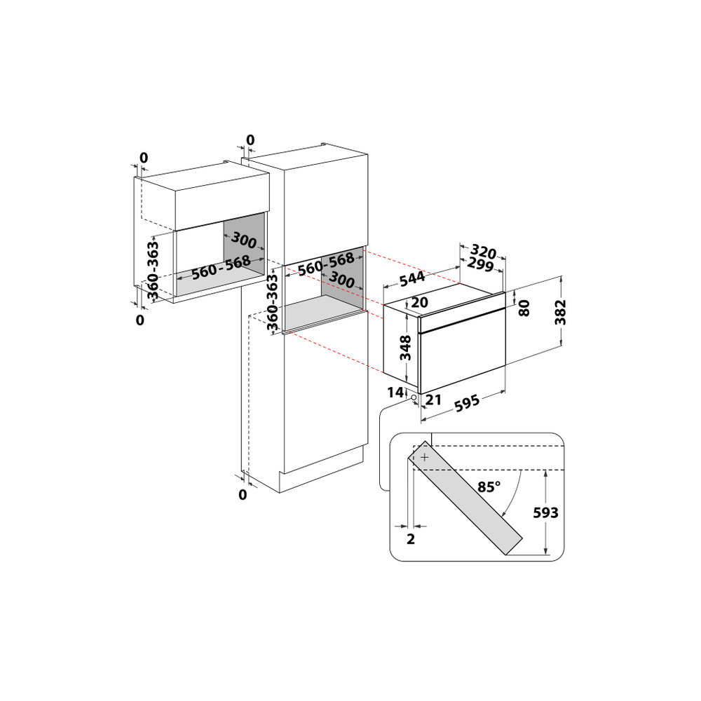 Whirlpool Mikrohullámú sütő Beépíthető AMW 439/IX Rozsdamentes acél Elektromos 22 Mikrohullám+Grill funkció 750 Technical drawing