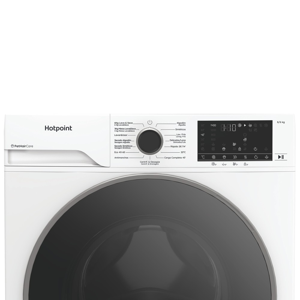 Hotpoint Lavadora secadora Libre instalación HBD 8680 SPT Blanco Cargador frontal Control panel