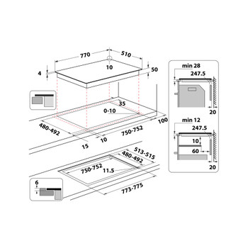 Whirlpool Ploča za kuhanje WL S3777 NE Crna Induction vitroceramic Technical drawing