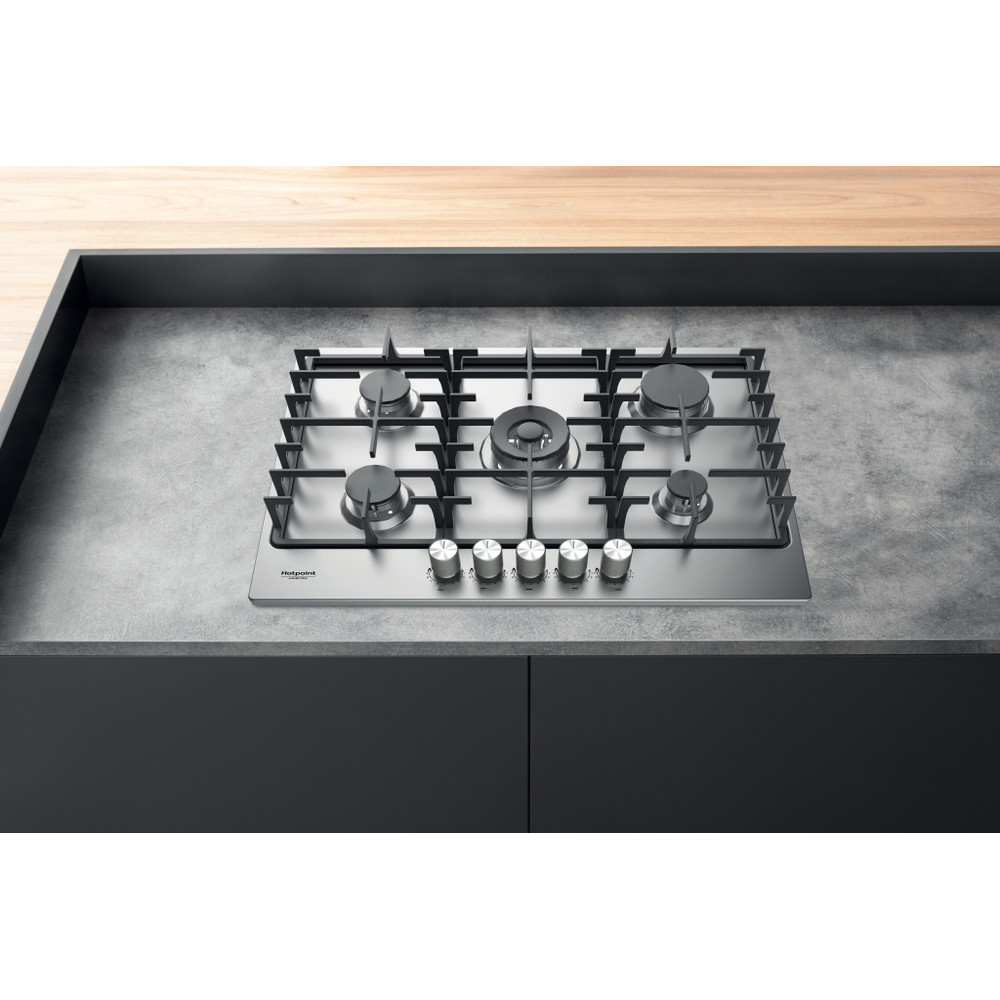 Hotpoint_Ariston Plită PPH 75G DF/IX Inox Gaz Lifestyle frontal top down