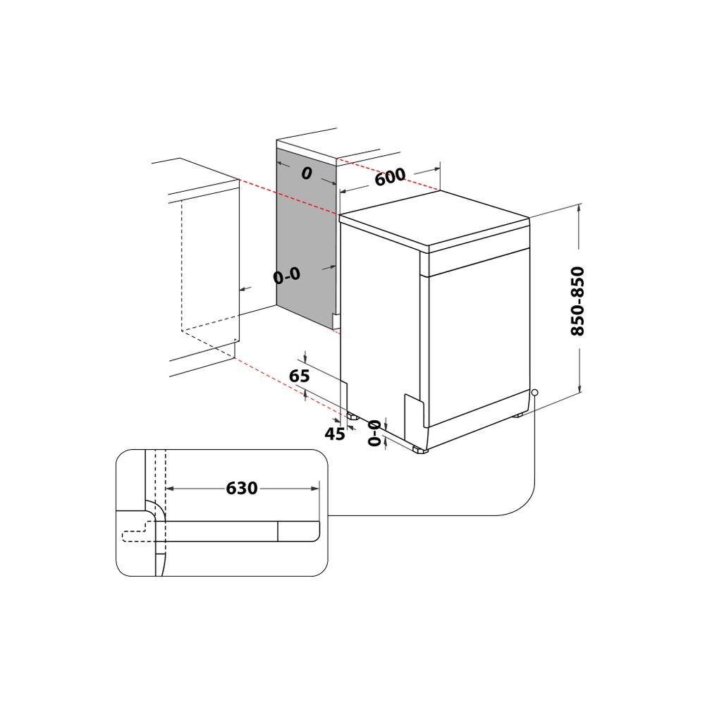 Whirlpool Vaatwasser Vrijstaand W7F HS41 X Vrijstaand C Technical drawing