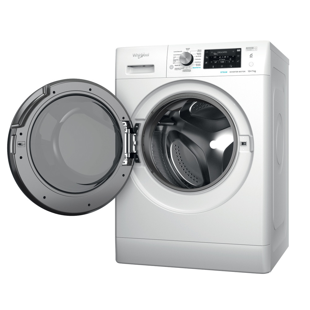 Whirlpool Lavadora secadora Libre instalación FFWDD 1074269 BV SPT Blanco Cargador frontal Perspective open