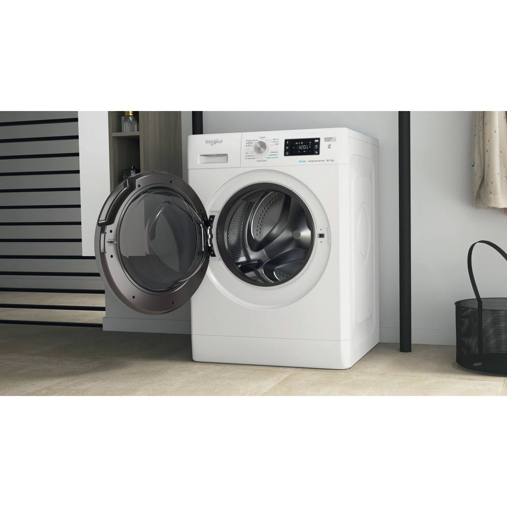 Whirlpool Maşină de spălat rufe cu uscător Independent FFWDB 976258 SV EE Alb Încărcare frontală Lifestyle perspective open