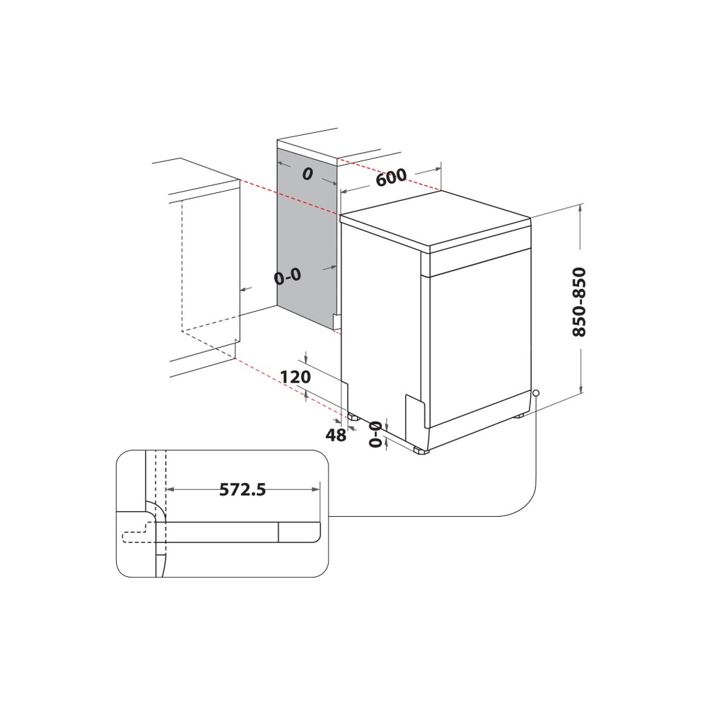 Whirlpool Lave-vaisselle Pose-libre WH3FB14BN7A0X Pose-libre B Technical drawing
