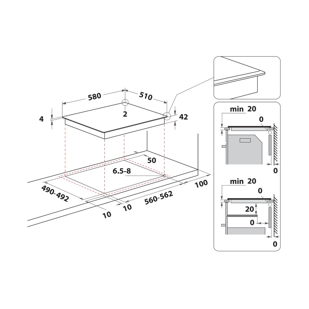 Whirlpool Варильна поверхня AKT 8130 BA Чорний Radiant vitroceramic Technical drawing