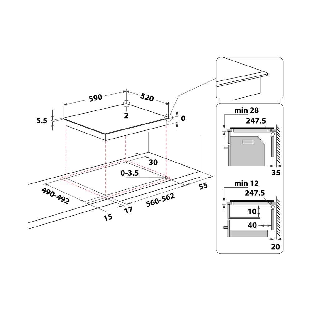 Whirlpool Encimera WD5106NE Negro Induction vitroceramic Technical drawing